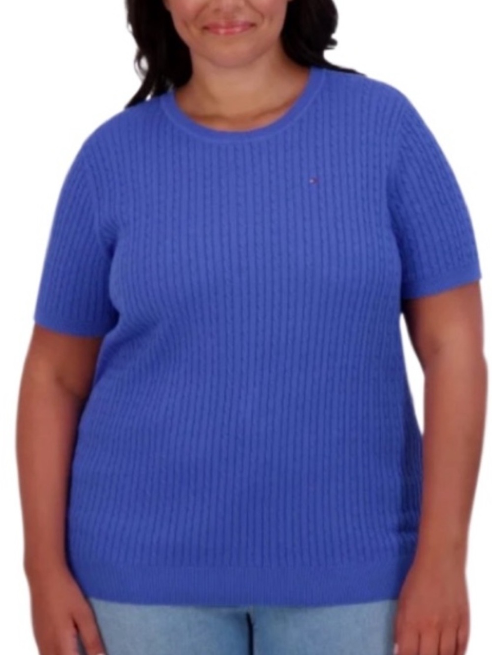 Tommy Hilfiger Cable Knit Short Sleeve Blue XL